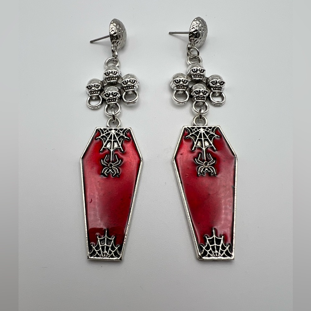 Statement Skull Goth Dangle Earrings - Vampire Co… - image 3